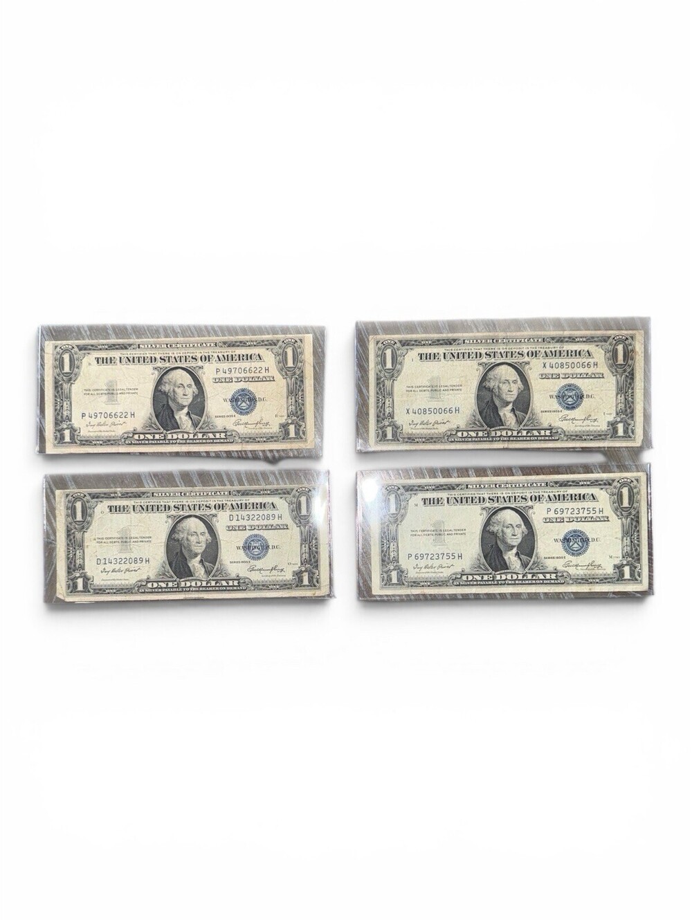 Lot Of 4 1935E 1 Dollar Silver Certificates Blue Seal US Notes Circulated